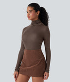High Neck Long Sleeve Casual Wool-Blend Top — Coffee Quartz — view 4
