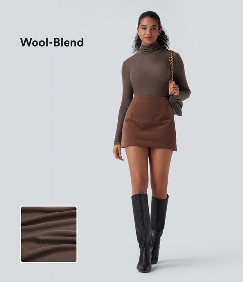 High Neck Long Sleeve Casual Wool-Blend Top — Coffee Quartz — view 1