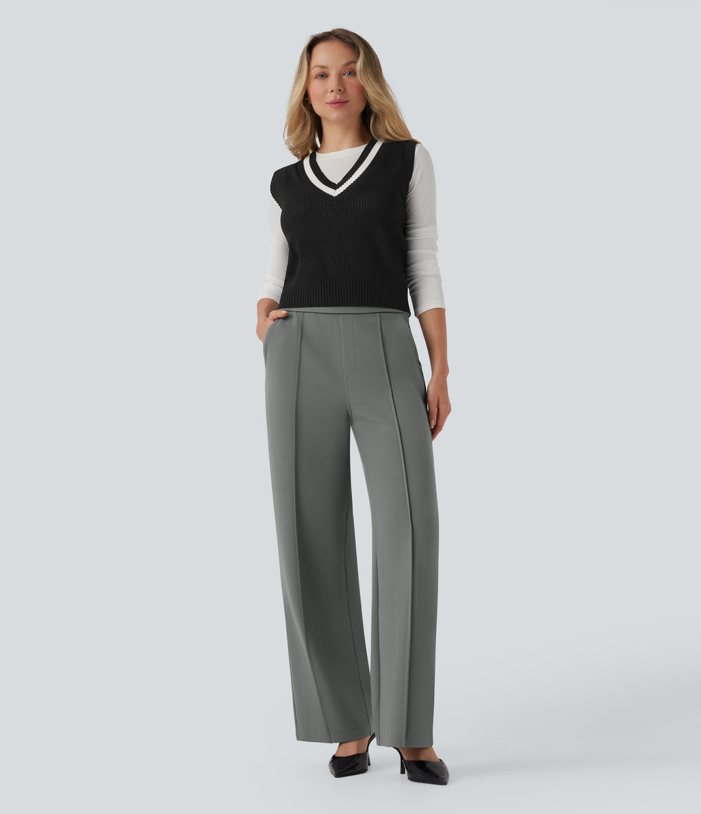 High Waisted Straight Leg Work Trousers with Pockets — Putty Gray — view 6