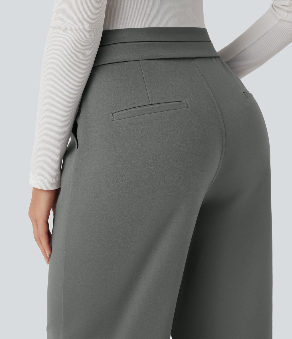 High Waisted Straight Leg Work Trousers with Pockets — Putty Gray — view 5