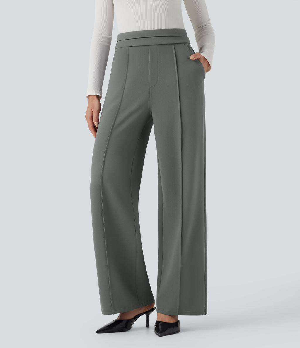 High Waisted Straight Leg Work Trousers with Pockets — Putty Gray — view 1