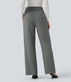 High Waisted Straight Leg Work Trousers with Pockets — Putty Gray — view 3