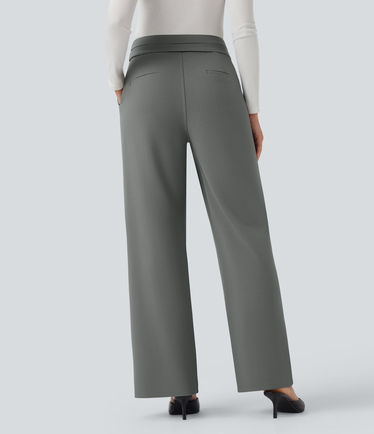High Waisted Straight Leg Work Trousers with Pockets — Putty Gray — view 3