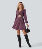 V-neck Cut-out Long Sleeve Zipper Mini Dress — Tulipwood — view 6