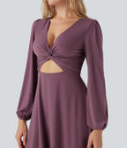V-neck Cut-out Long Sleeve Zipper Mini Dress — Tulipwood — view 4
