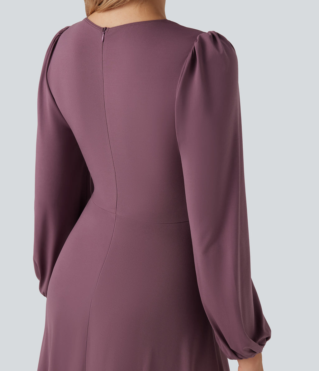 V-neck Cut-out Long Sleeve Zipper Mini Dress — Tulipwood — view 5