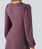 V-neck Cut-out Long Sleeve Zipper Mini Dress — Tulipwood — view 5