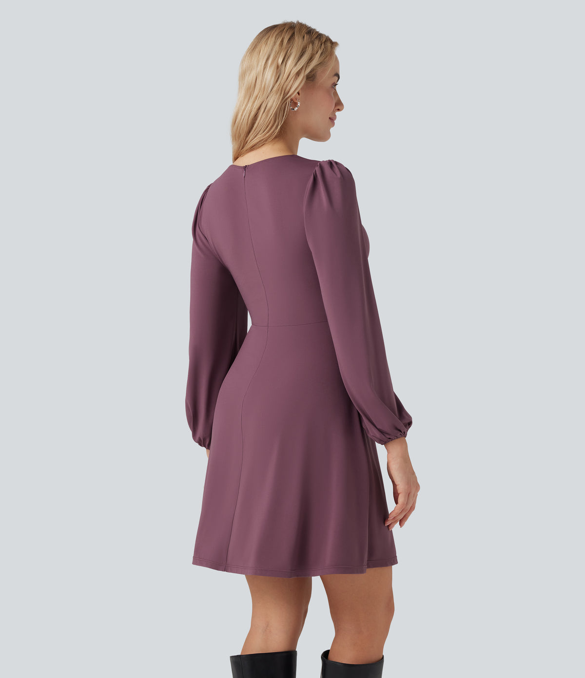 V-neck Cut-out Long Sleeve Zipper Mini Dress — Tulipwood — view 2