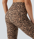 Leopard Print High Waisted Tummy Control Bootcut Yoga Leggings with Pockets — Tan Leopard — view 5