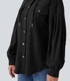Hooded Drawstring Long Sleeve Corduroy Casual Jacket with Pockets — Black — view 5
