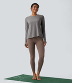Backless Long Sleeve Thumb Hole Yoga Sports Top — Mottled Earth Gray — view 8