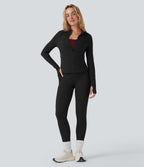 Stand Collar Long Sleeve Thumb Hole Yoga Curvy Jacket with Pockets — Black — view 8