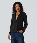Shawl Collar Long Sleeve Work Blazer — Black — view 6