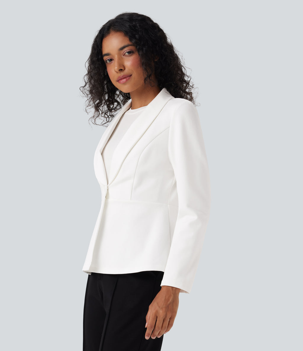 Shawl Collar Long Sleeve Work Blazer — White — view 3