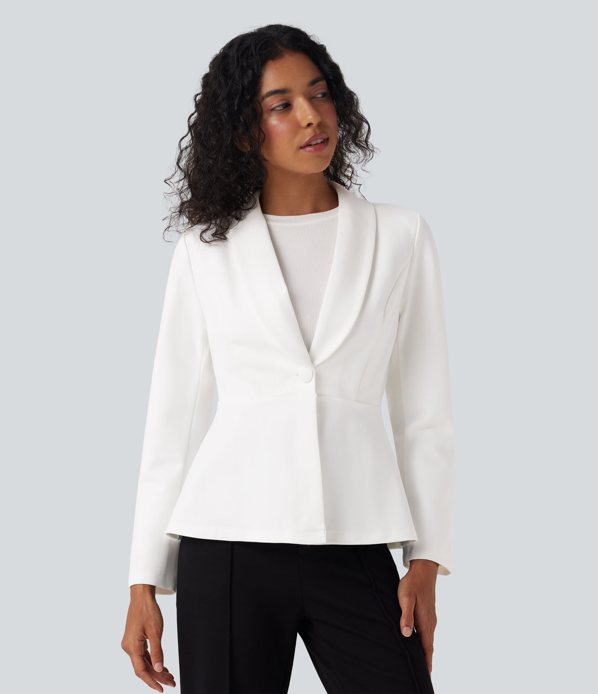Shawl Collar Long Sleeve Work Blazer — White — view 1