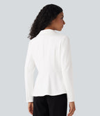 Shawl Collar Long Sleeve Work Blazer — White — view 2