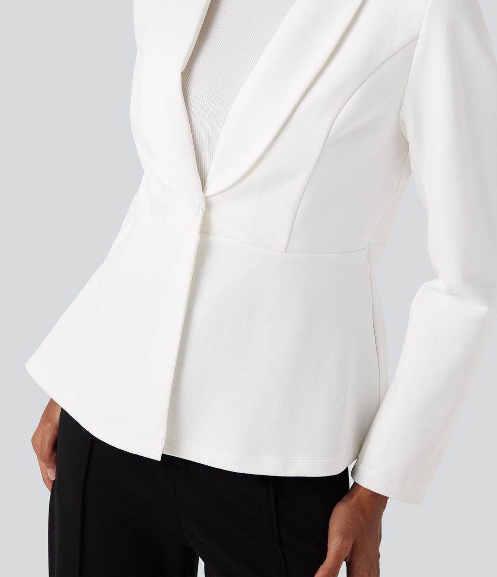 Shawl Collar Long Sleeve Work Blazer — White — view 4