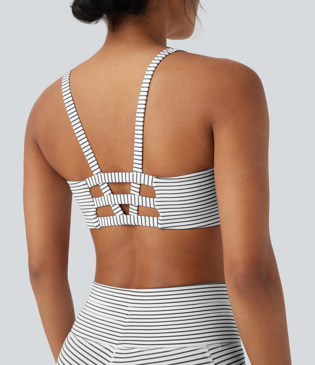 Low Support U Neck Cut Out Stripe Yoga Sports Bra — Zebra Ripple — view 4