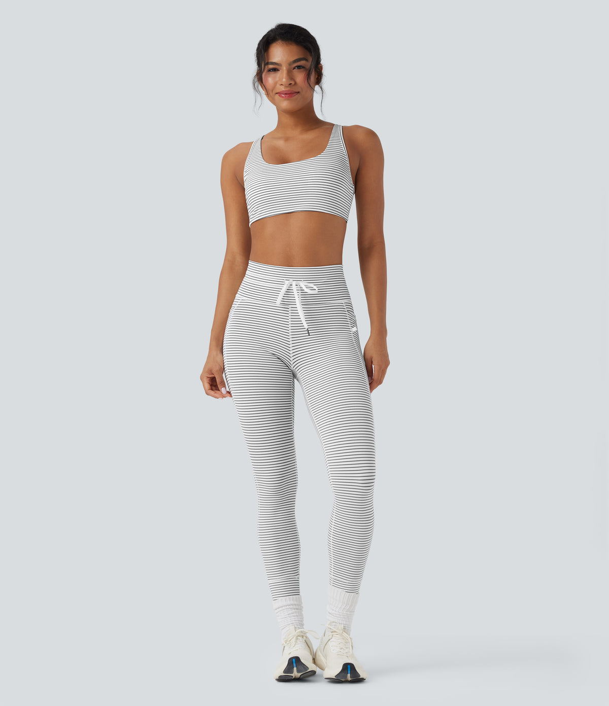 Low Support U Neck Cut Out Stripe Yoga Sports Bra — Zebra Ripple — view 6