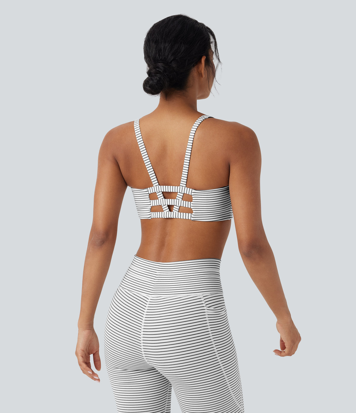 Low Support U Neck Cut Out Stripe Yoga Sports Bra — Zebra Ripple — view 1