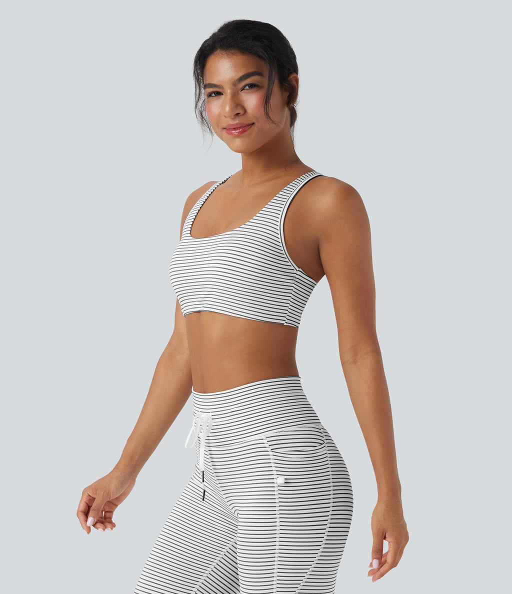 Low Support U Neck Cut Out Stripe Yoga Sports Bra — Zebra Ripple — view 3