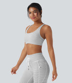 Low Support U Neck Cut Out Stripe Yoga Sports Bra — Zebra Ripple — view 3