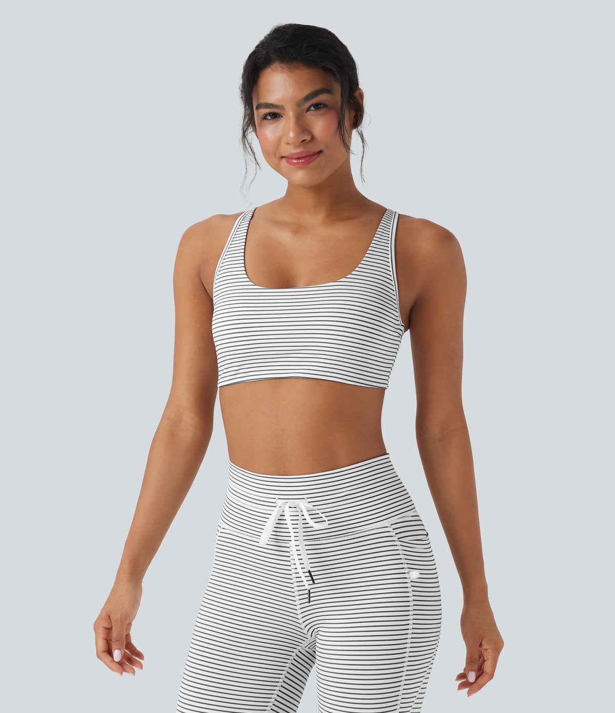 Low Support U Neck Cut Out Stripe Yoga Sports Bra — Zebra Ripple — view 2