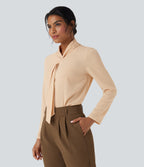 Wrinkle Recovery Scarf Neck Long Sleeve Work Shirt — Gray Sand — view 3