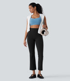 High Waisted Tummy Control Shaping Yoga Bootcut 7/8 Leggings with Pockets — Black — view 6