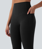 High Waisted Tummy Control Shaping Yoga Bootcut 7/8 Leggings with Pockets — Black — view 4