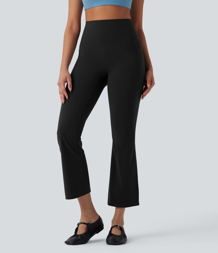 High Waisted Tummy Control Shaping Yoga Bootcut 7/8 Leggings with Pockets — Black — view 1