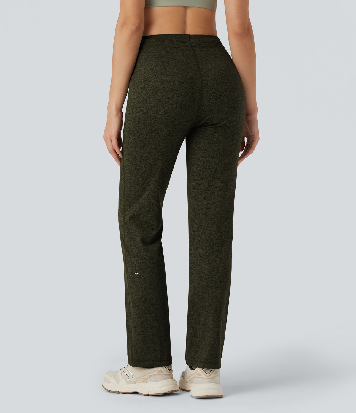 Mid Rise Drawstring Straight Leg Workout Trousers with Pockets — Shadow Moss — view 2