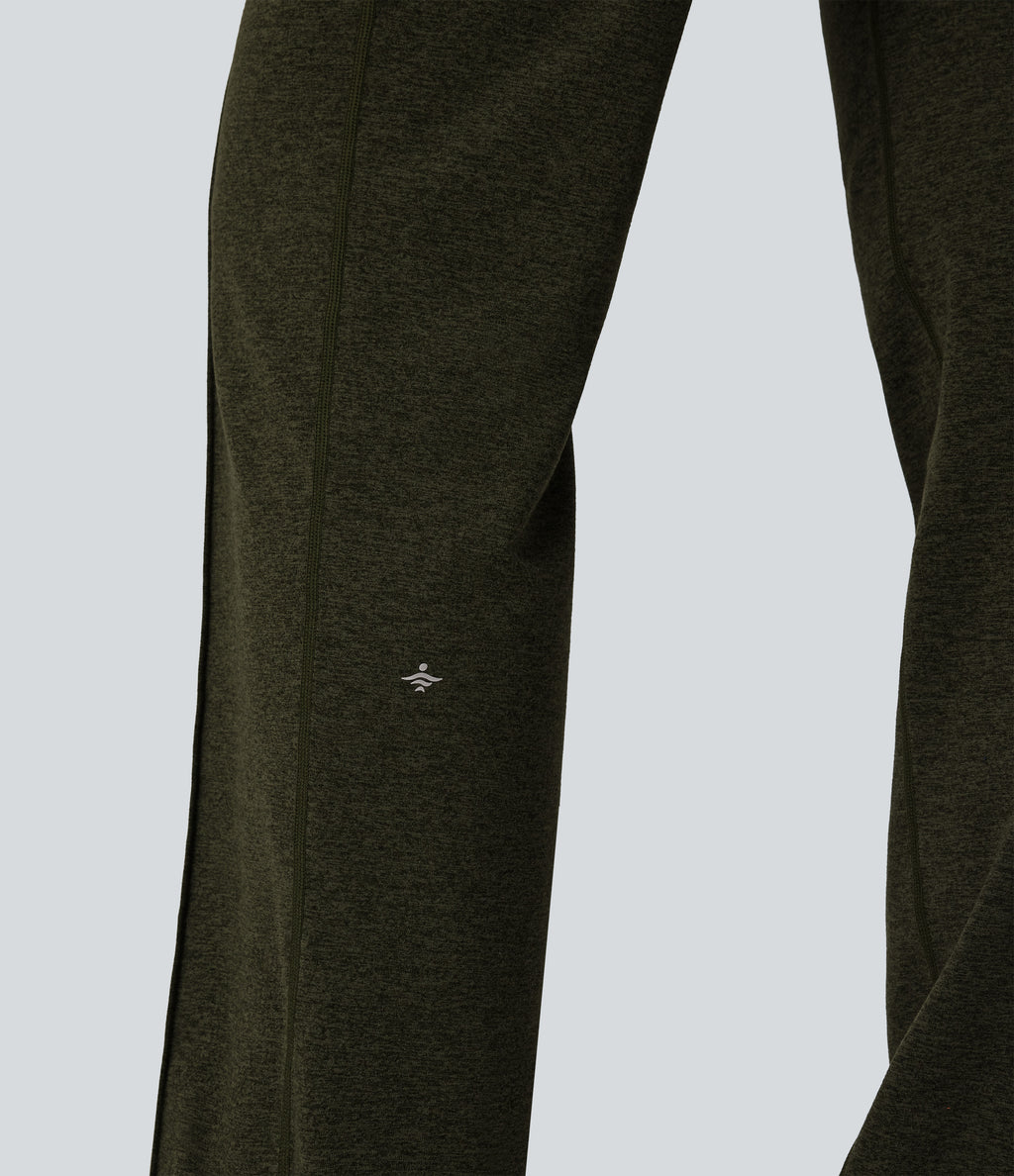 Mid Rise Drawstring Straight Leg Workout Trousers with Pockets — Shadow Moss — view 5
