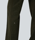 Mid Rise Drawstring Straight Leg Workout Trousers with Pockets — Shadow Moss — view 5