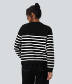 Color Block Striped Work Cardigan — Black White Horizontal Stripe — view 2