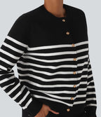 Color Block Striped Work Cardigan — Black White Horizontal Stripe — view 4
