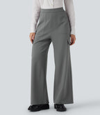 High Waisted Straight Leg Cargo Work Trousers with Pockets — Putty Gray — view 6