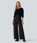 High Waisted Straight Leg Cargo Work Trousers with Pockets — Black — view 1