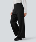 High Waisted Straight Leg Cargo Work Trousers with Pockets — Black — view 4