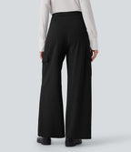 High Waisted Straight Leg Cargo Work Trousers with Pockets — Black — view 3