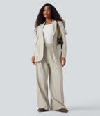 Notched Collar Long Sleeve Work Linen-Feel Blazer with Pockets — Warm Sandstone — view 7