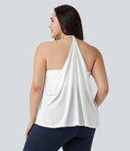 Plus Size Airy Halter Draped InstantCool Yoga Sports Top — White — view 2