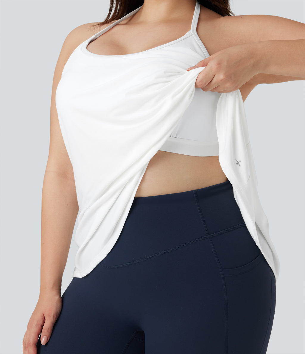 Plus Size Airy Halter Draped InstantCool Yoga Sports Top — White — view 1