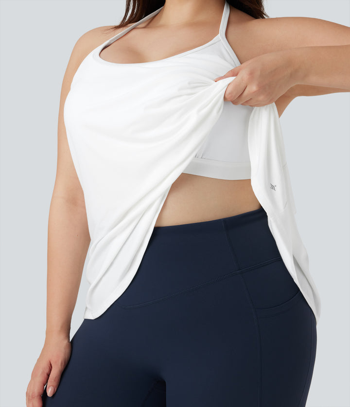 Plus Size Airy Halter Draped InstantCool Yoga Sports Top — White — view 1