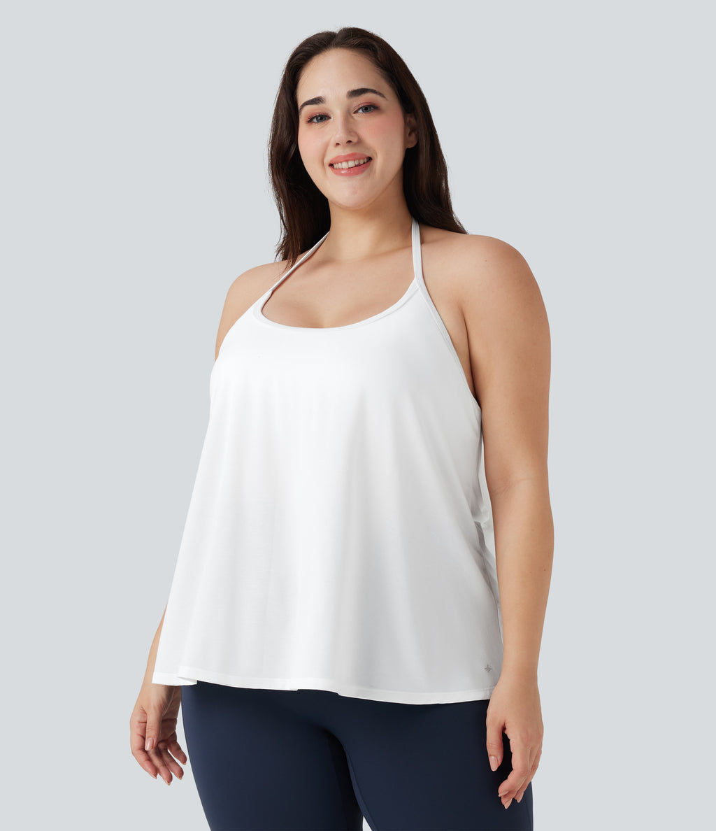 Plus Size Airy Halter Draped InstantCool Yoga Sports Top — White — view 4