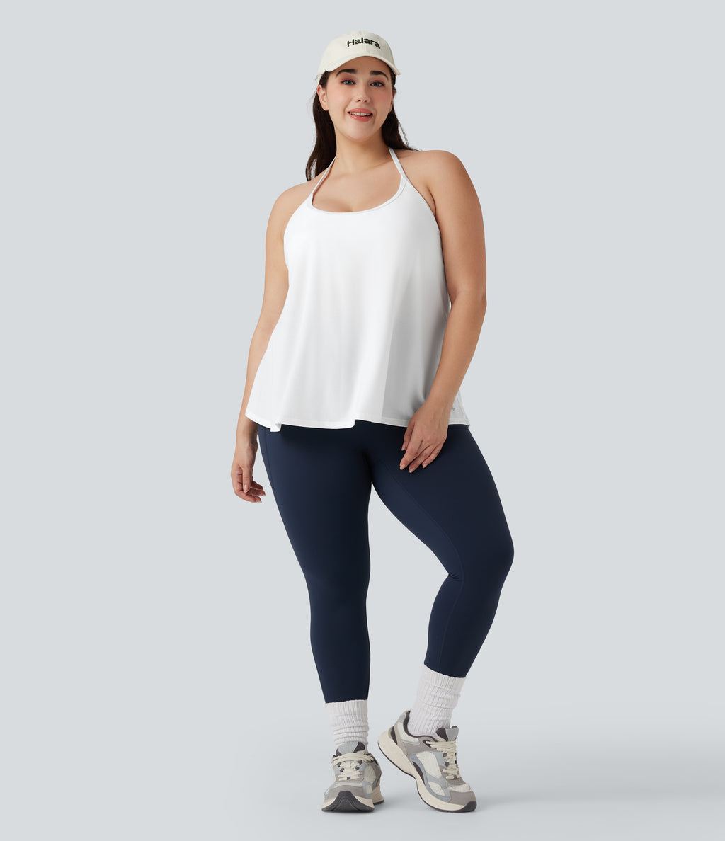 Plus Size Airy Halter Draped InstantCool Yoga Sports Top — White — view 8