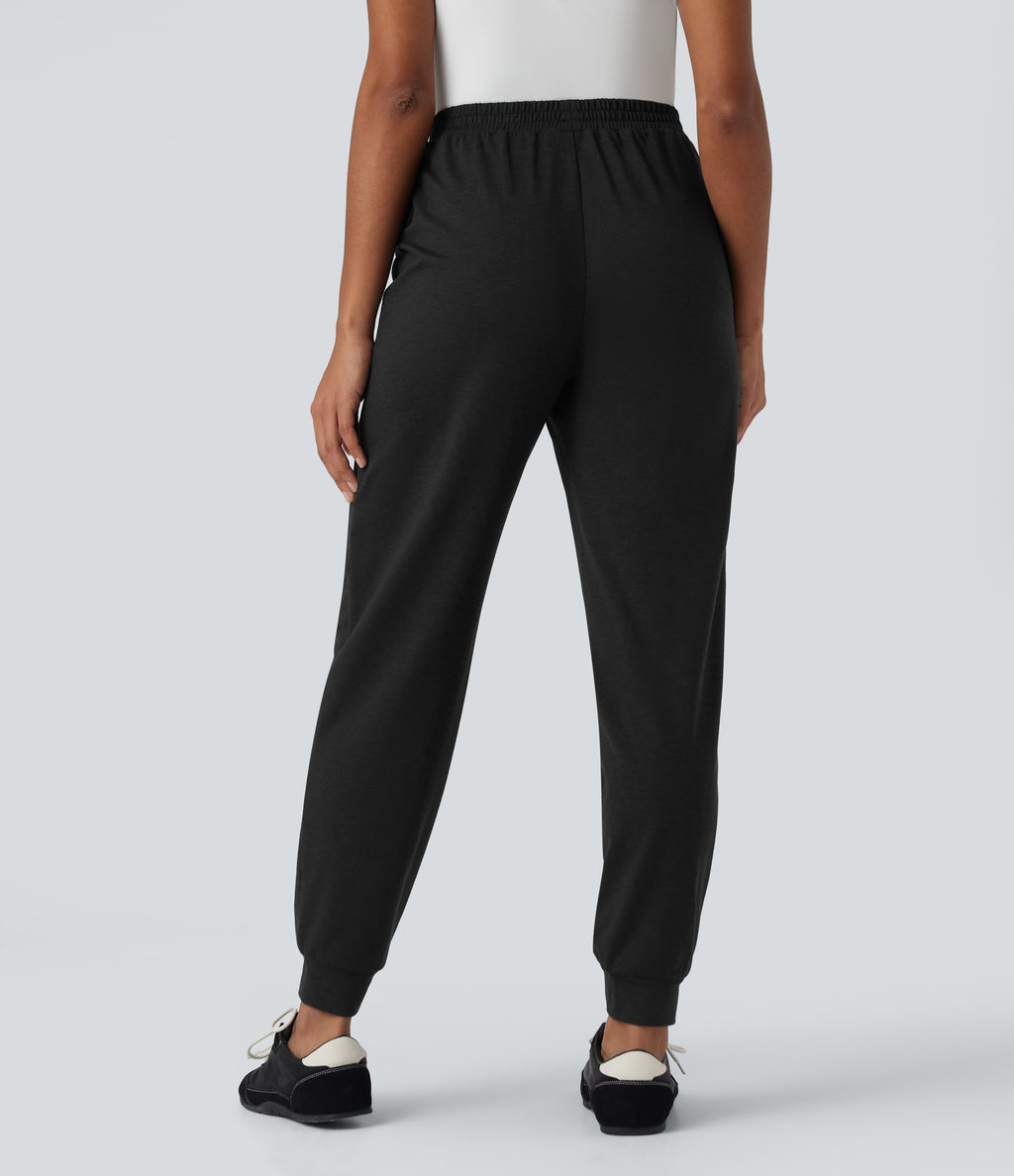 High Waisted Quick Dry Casual Heathered Warming Joggers with Pockets-UPF40+ — Coal Fade — view 2