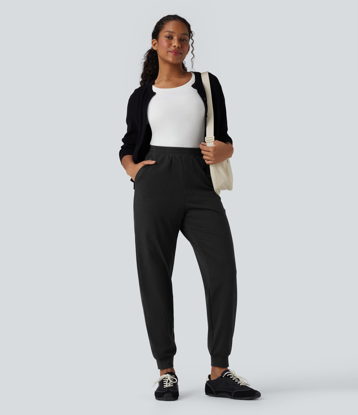 High Waisted Quick Dry Casual Heathered Warming Joggers with Pockets-UPF40+ — Coal Fade — view 6