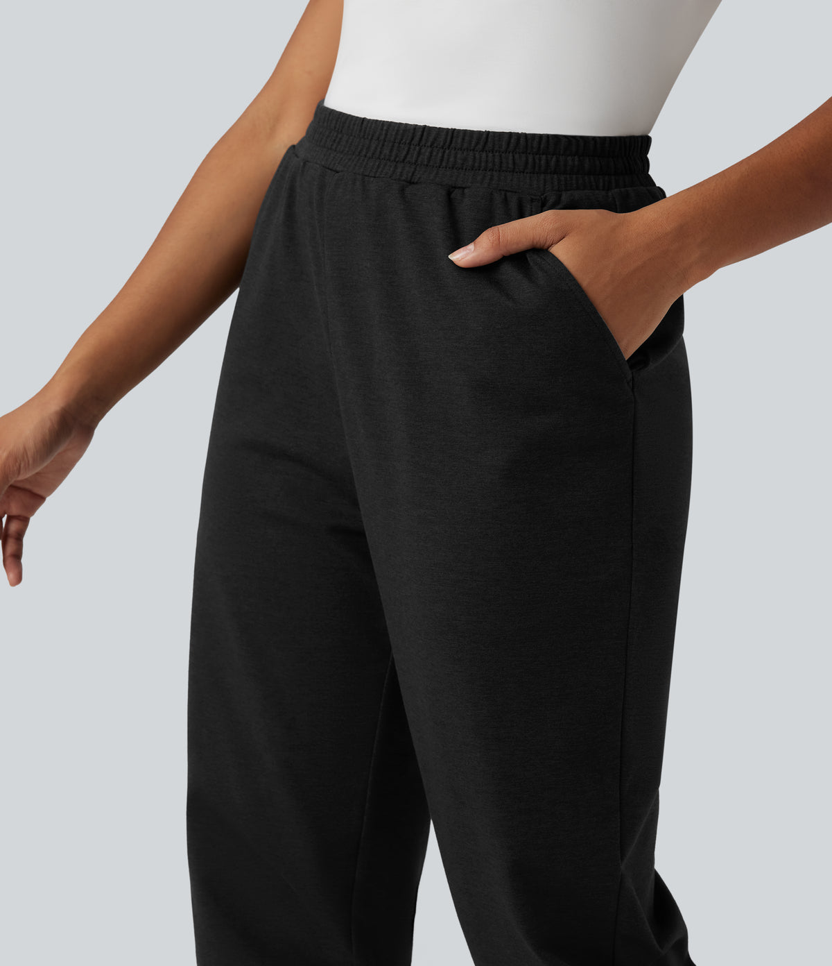 High Waisted Quick Dry Casual Heathered Warming Joggers with Pockets-UPF40+ — Coal Fade — view 4