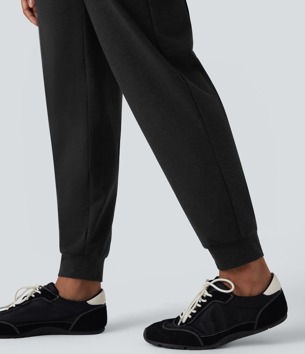 High Waisted Quick Dry Casual Heathered Warming Joggers with Pockets-UPF40+ — Coal Fade — view 5